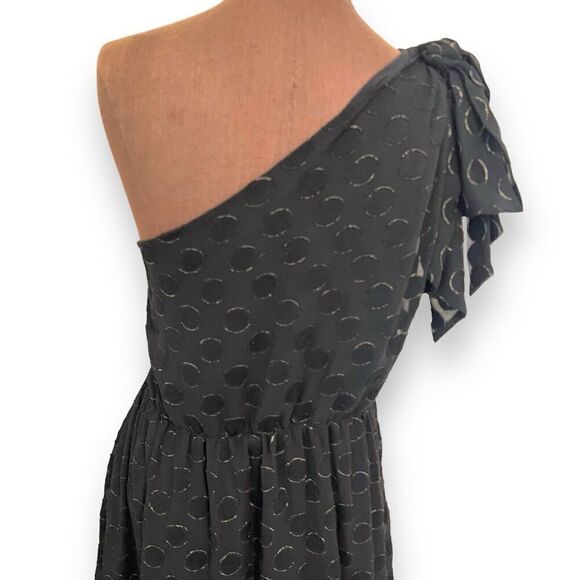 ML Monique Lhuillier Dress Black Metallic Burnout Dot size 16 Handkerchief Hem - Picture 8 of 15